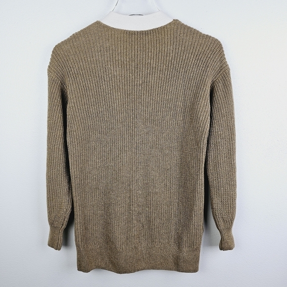 Loft #592073 Tipped Boyfriend Sweater Cardigan NWT Tan/Brown and Cream, size XS - Picture 5 of 11